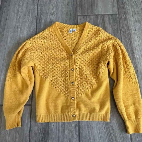 Yellow Button-Up Women's Sweater - Picture 1 of 3